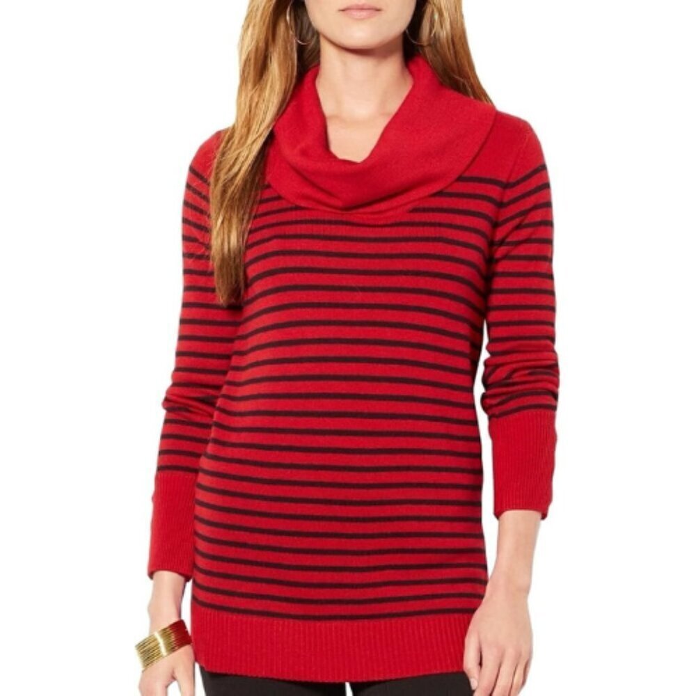 Lauren Ralph Lauren Womens Small Red Striped Cowl Neck Sweater